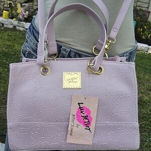 BETSEY JOHNSON LIGHT PINK EMBOSSED LOGO LUV BETSEY SATCHEL w/GROMMETS